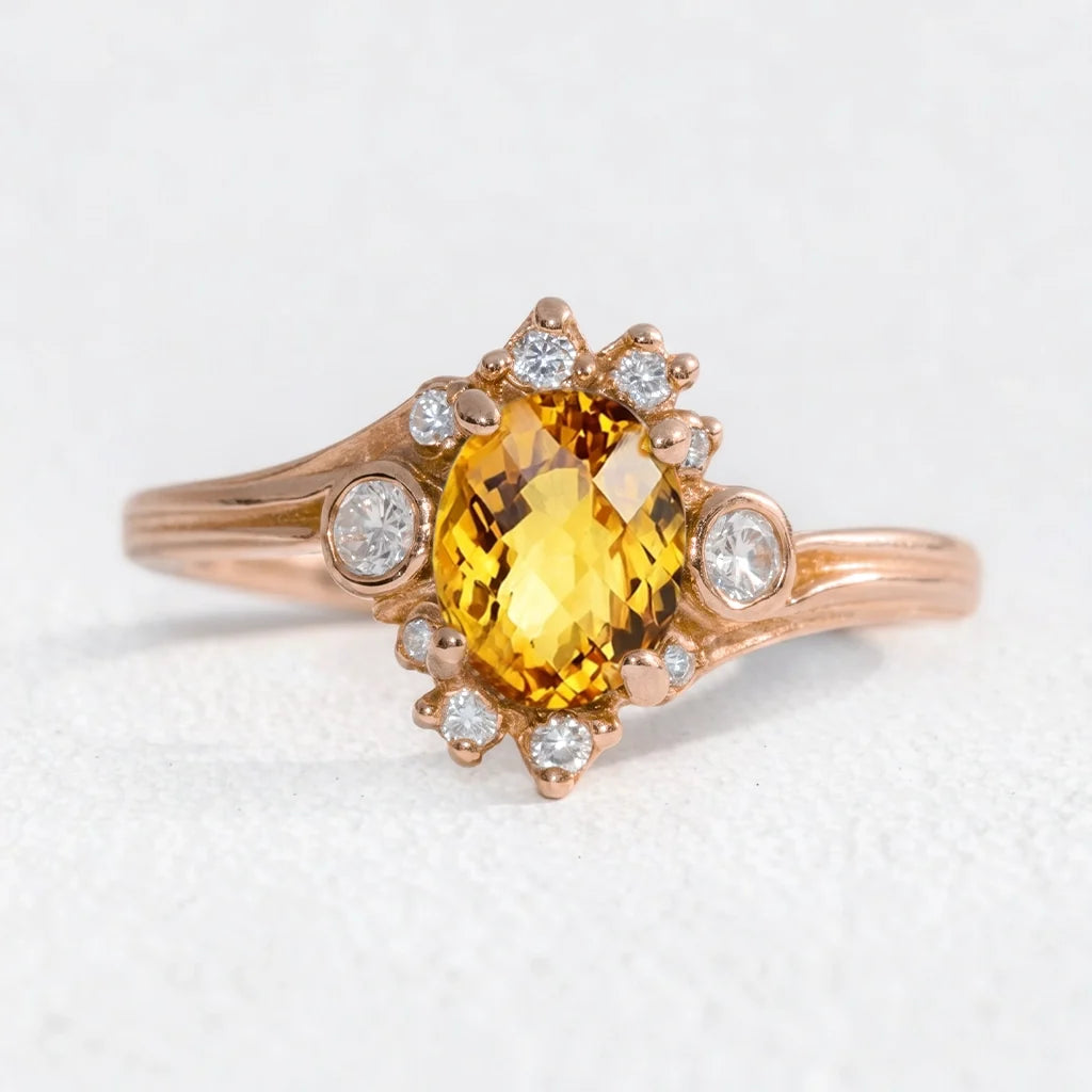 Aurora’s Radiance | Classic  Oval Cut Yellow Sapphire Halo Engagement Ring