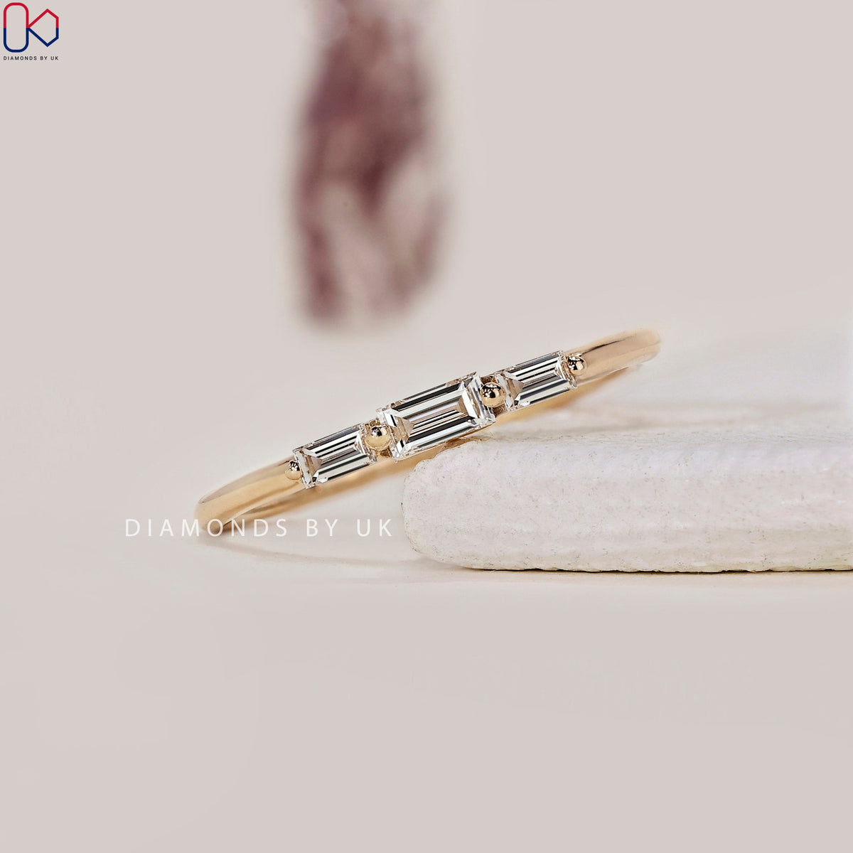 Baguette Diamond Three Stone Wedding Band