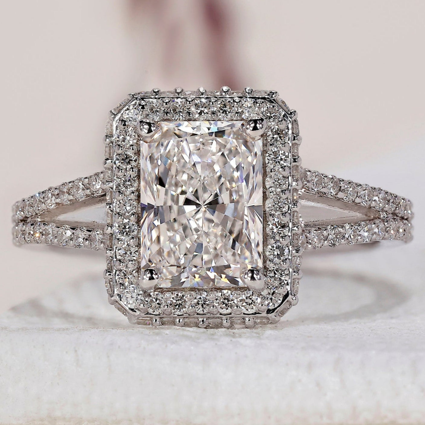 Radiant Cut Diamond Ring – Split Shank Pave Design