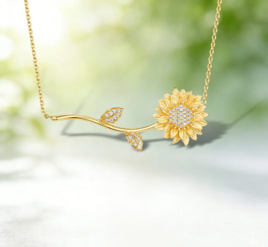 Radiant Golden Sunflower & Leaf Necklace