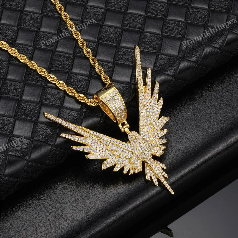 Custom Handmade Moissanite Studded 925 Silver Gold Plated Eagle Necklace
