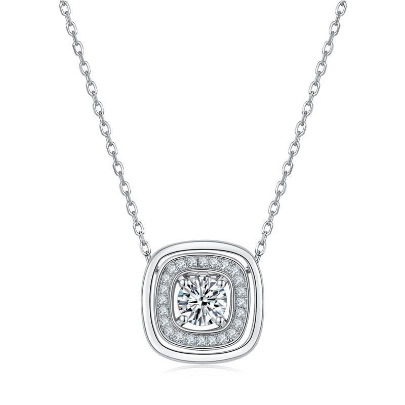 Vintage Moissanite Pendant Necklace for Women Cushion Double Halo