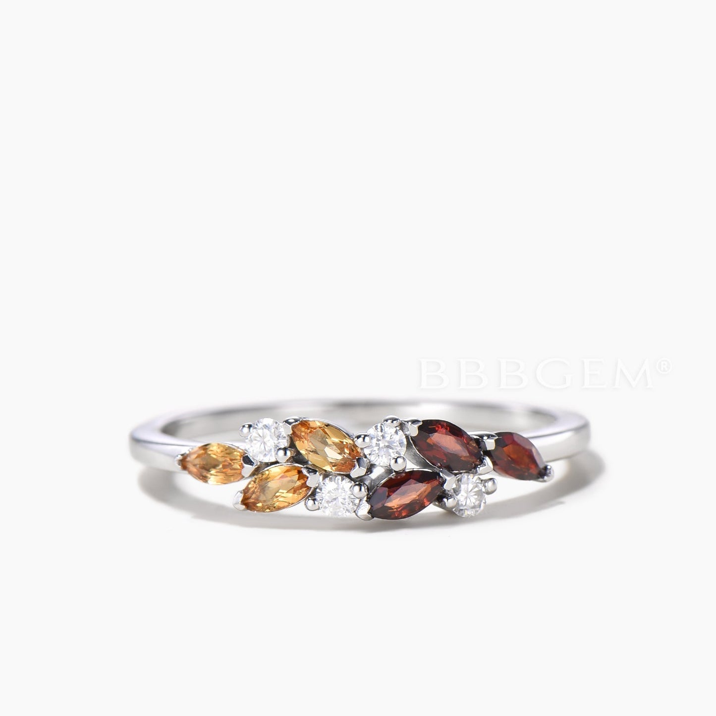 Multi Marquise Cut Stones Cluster Ring Natural Citrine Garnet Wedding Band