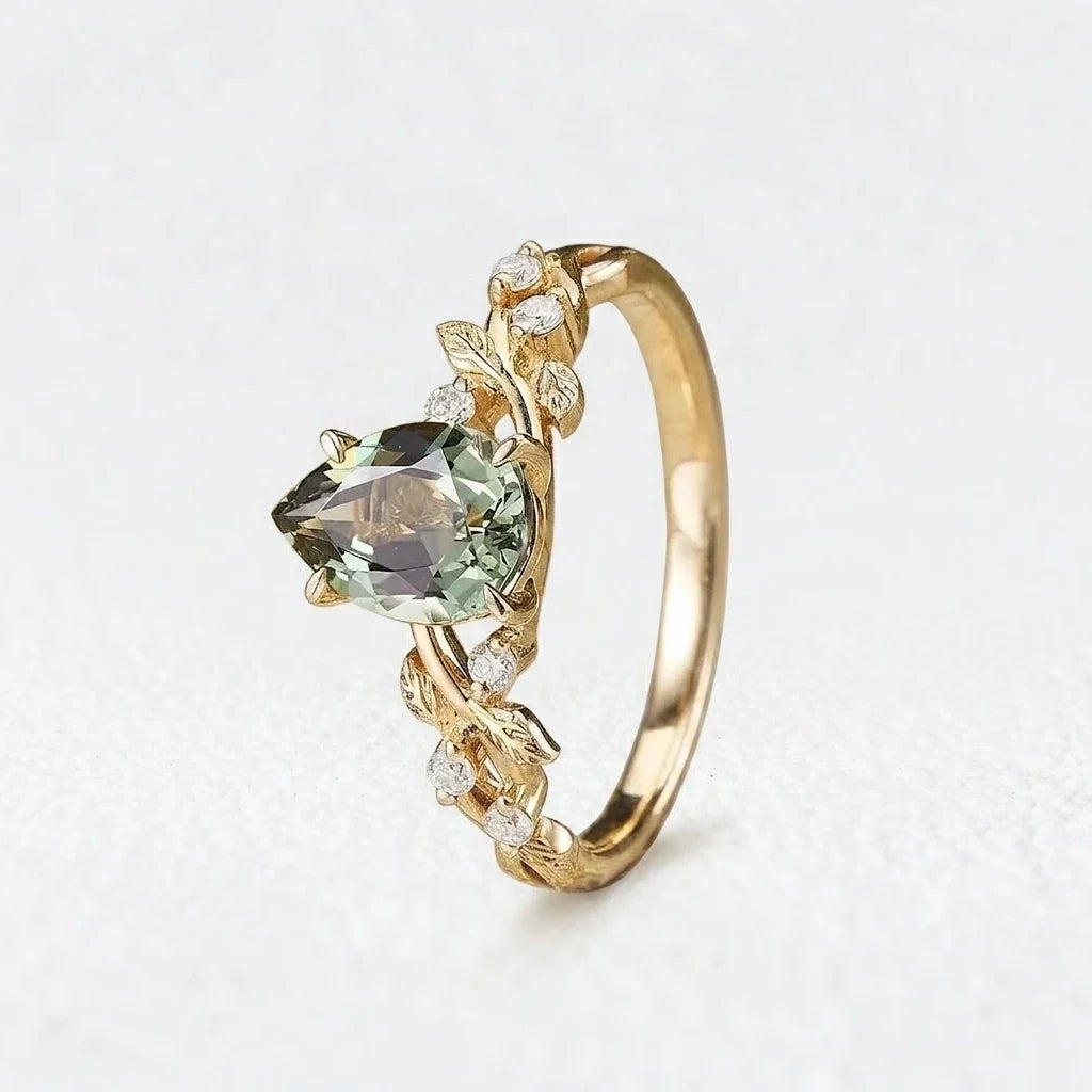 Sylvie’s Verdure | 1.3CT Green Sapphire Vine Engagement Ring