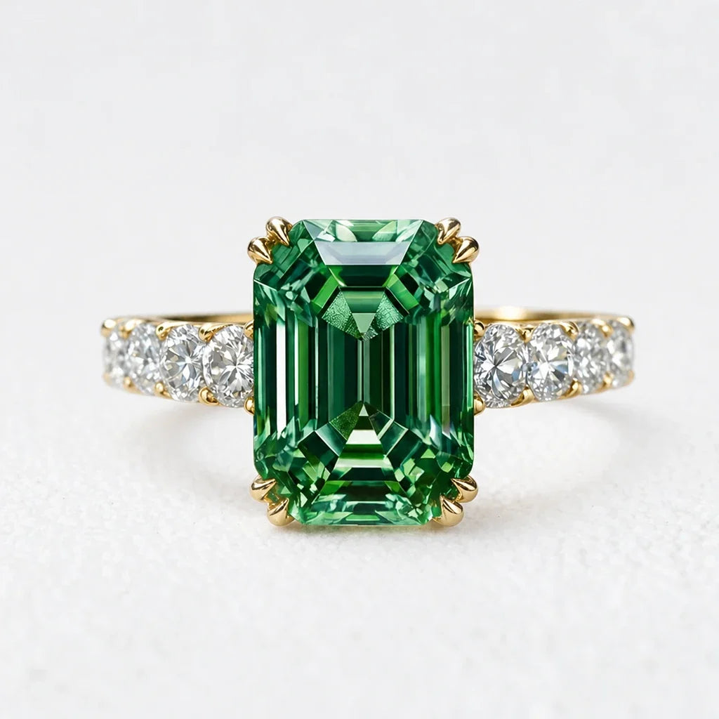 Elara’s Greenwood | 3CT Green Emerald Solitaire Engagement Ring