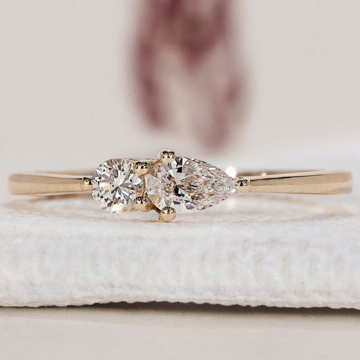Two Stone Engagement Ring – Pear and Round Diamonds