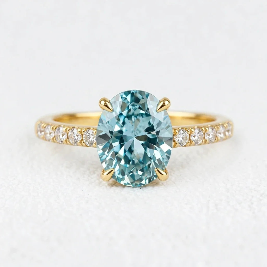 Selene’s Glow | 2CT Oval Cut Green Sapphire Ring