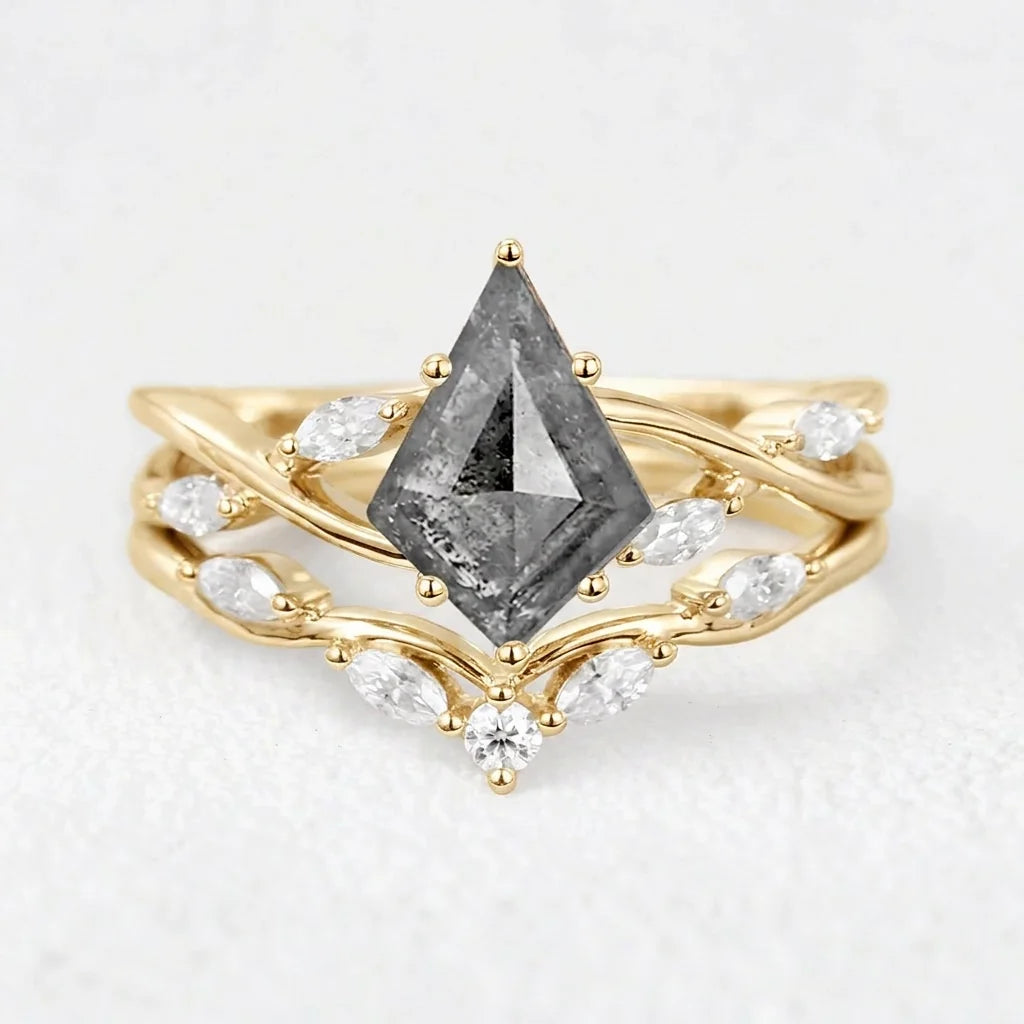Isadora’s Drift | 1CT Kite Cut Salt & Pepper Diamond Bridal Set 2pcs