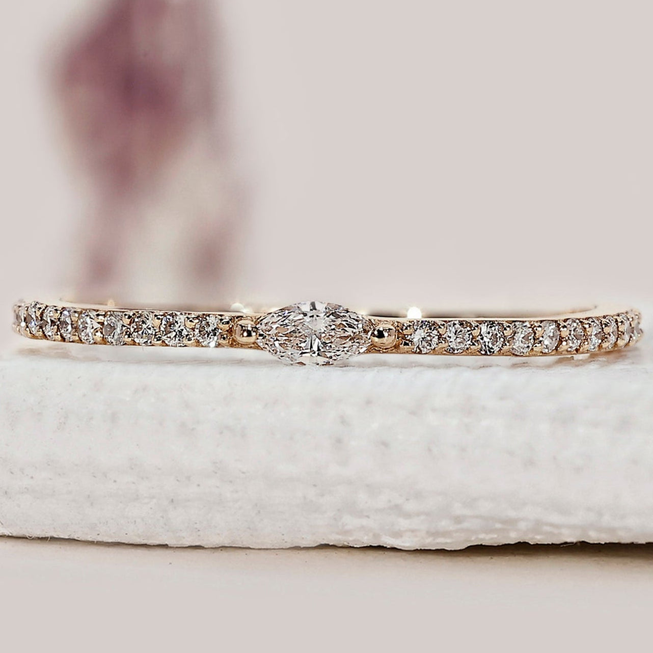 Marquise Cut Minimalist Wedding Band