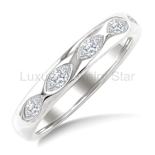5 Stone Marquise Shape Bezel Set Diamond Band