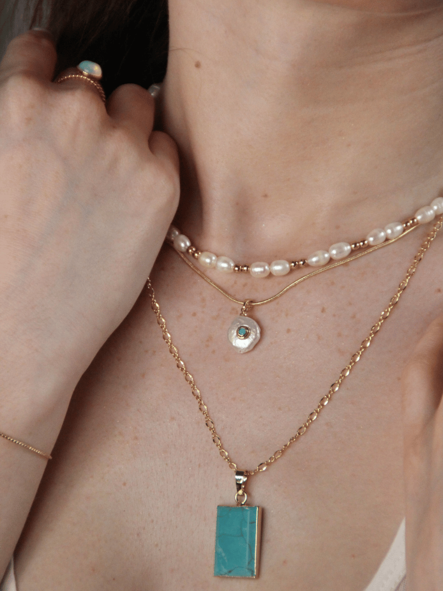 ADELA necklace - Rectangular natural stone pendant