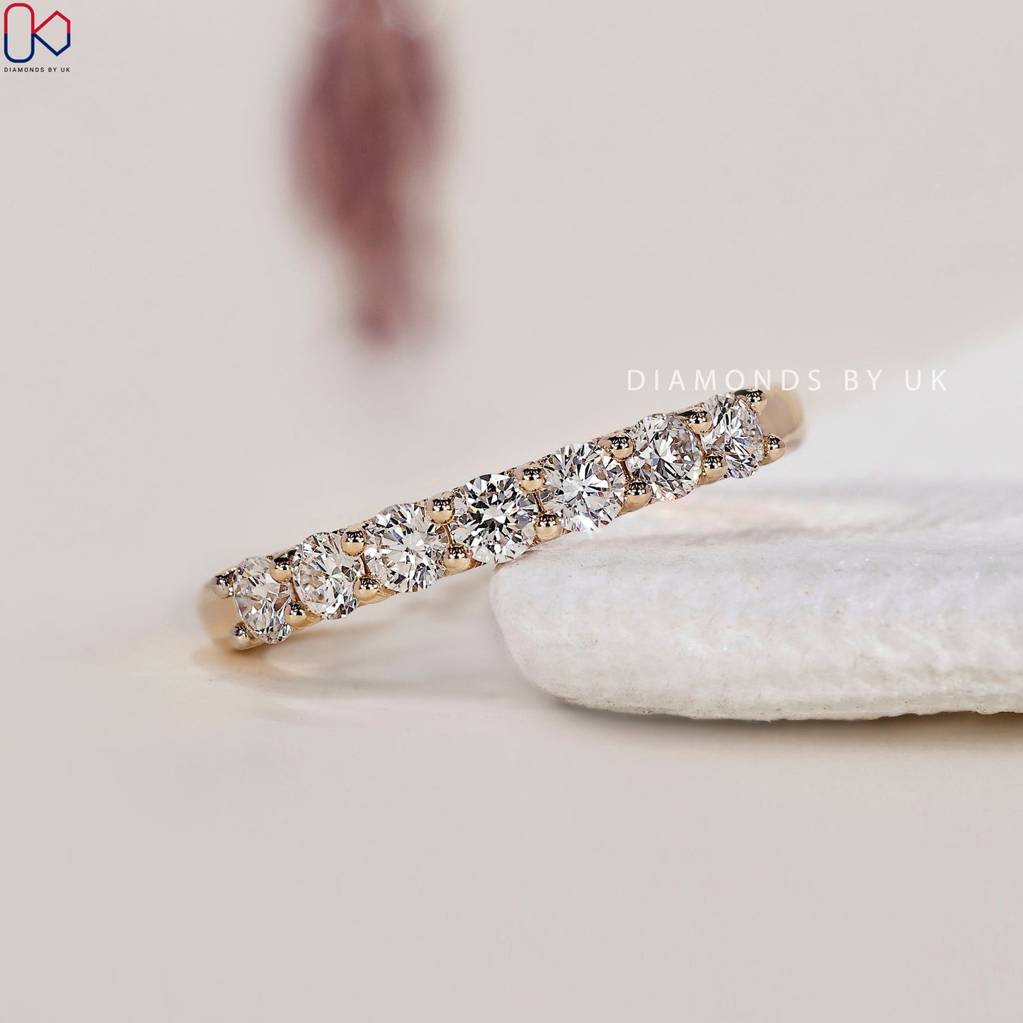 Yellow Gold Diamond Wedding Band – 7 Stone Band