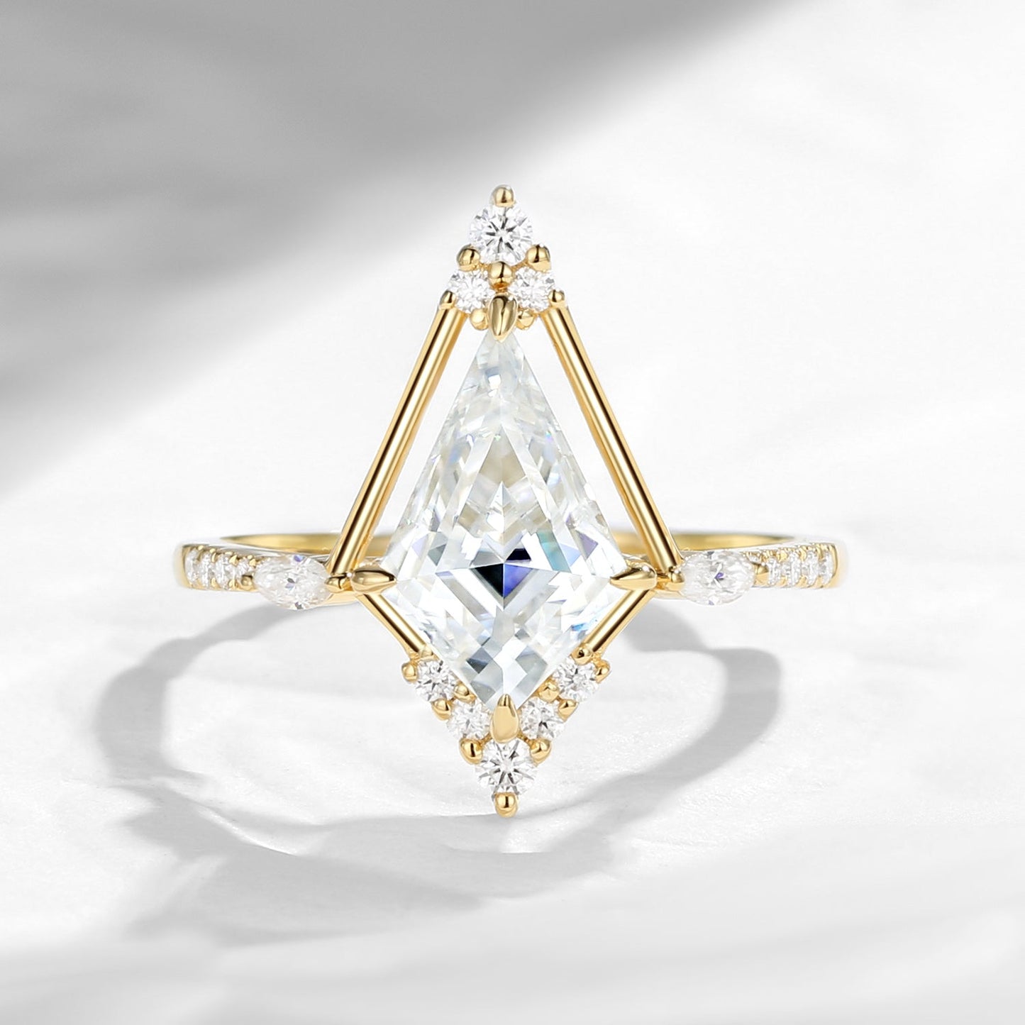 Art-Deco Kite Cut Moissanite Cluster Engagement Ring