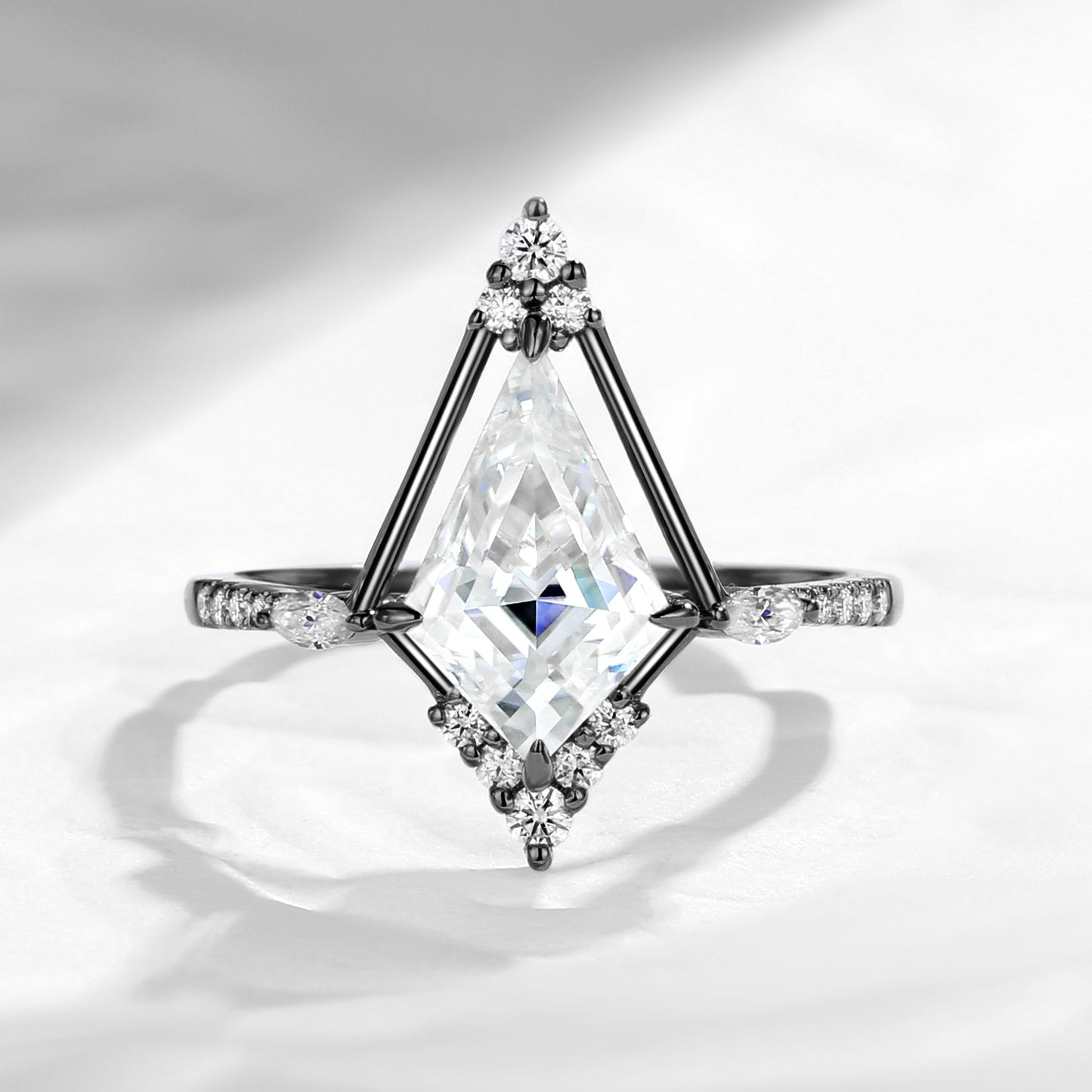 Art-Deco Kite Cut Moissanite Cluster Engagement Ring