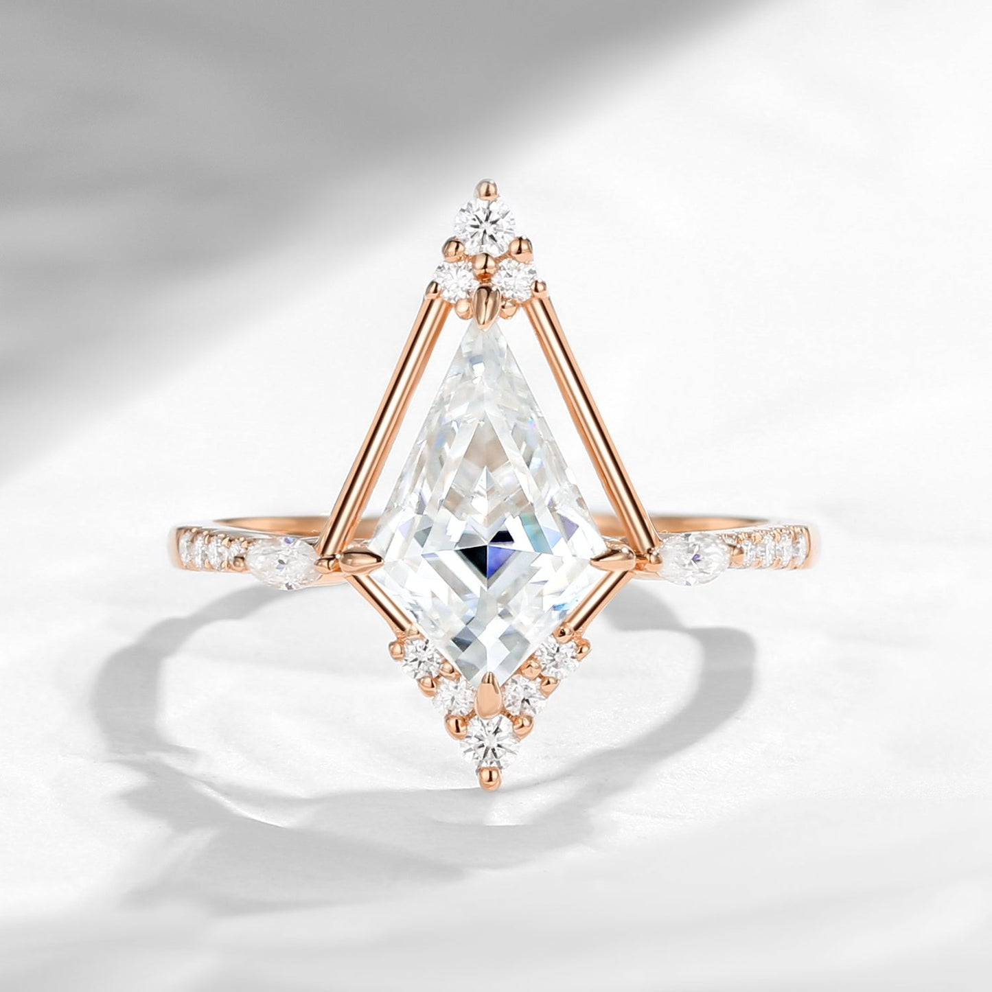 Art-Deco Kite Cut Moissanite Cluster Engagement Ring