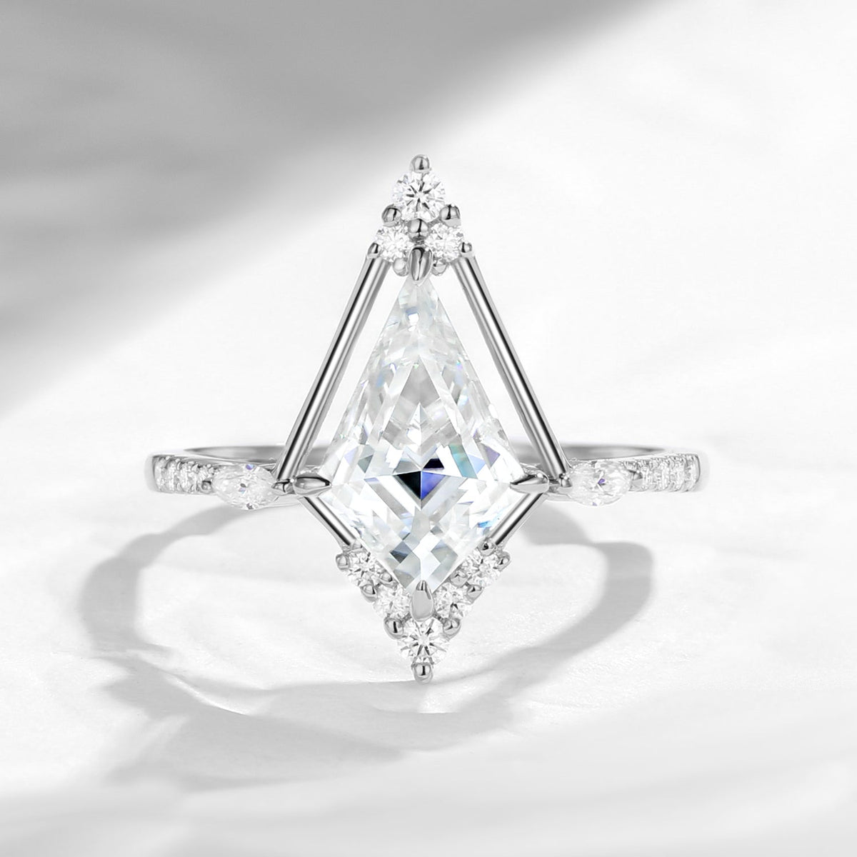 Art-Deco Kite Cut Moissanite Cluster Engagement Ring