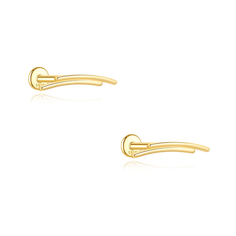 S925 Sterling Silver Gold Plated Double Curved Bar Flat Back Cartilage Earring