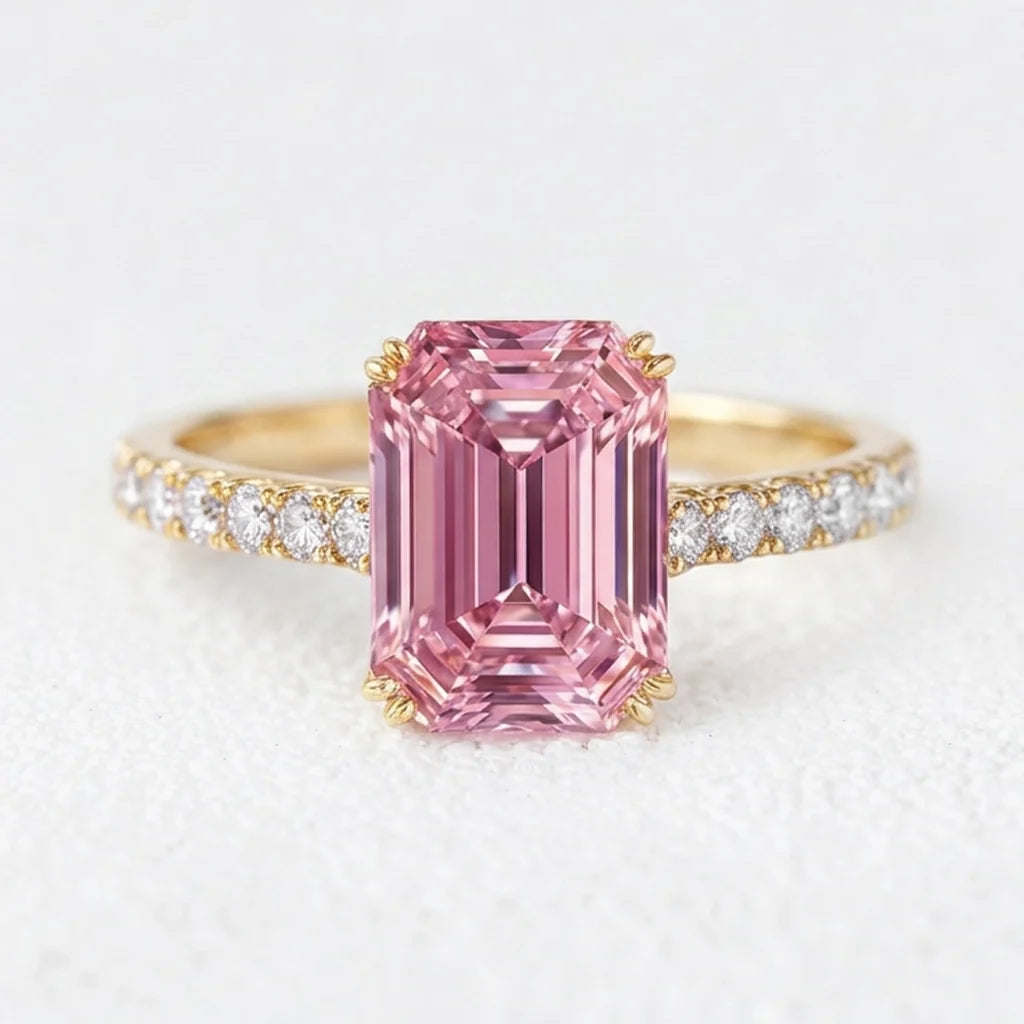 Celia‘s Grace | 2CT Emerald Cut Pink Sapphire Engagement Ring