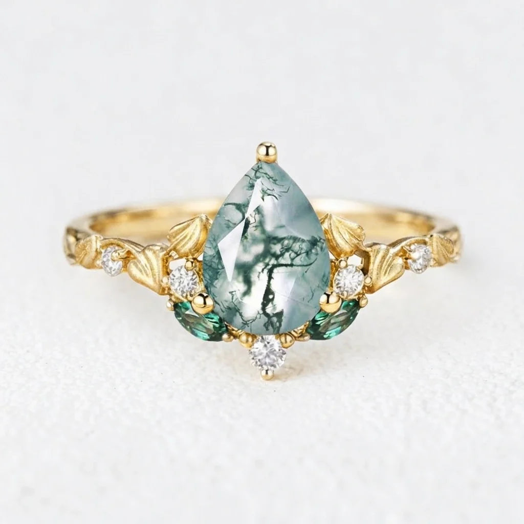 Seraphina’s Verdant | Pear Moss Agate Engagement Ring
