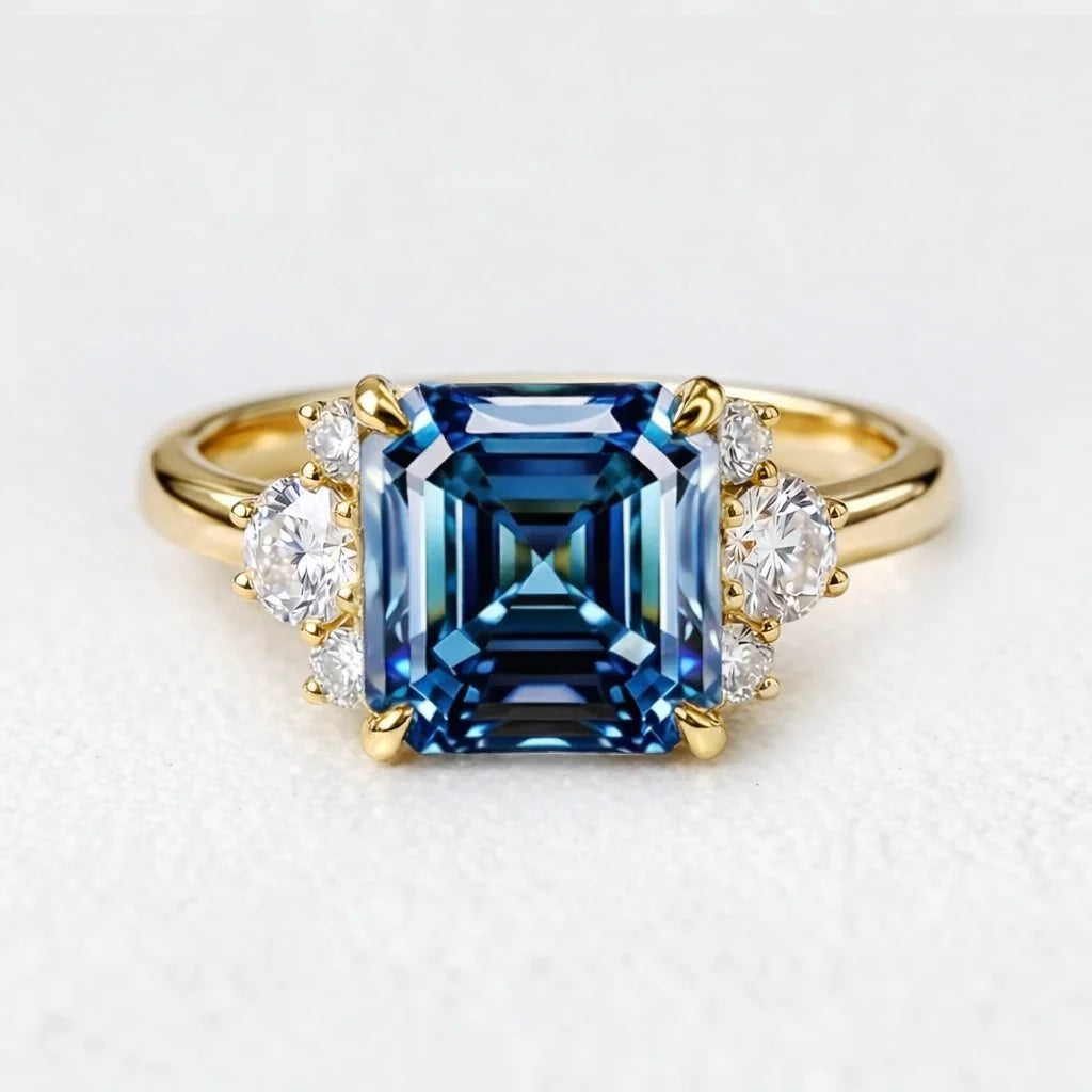 Alexandra’s Brilliance | Asscher Cut Blue Sapphire Engagement Ring