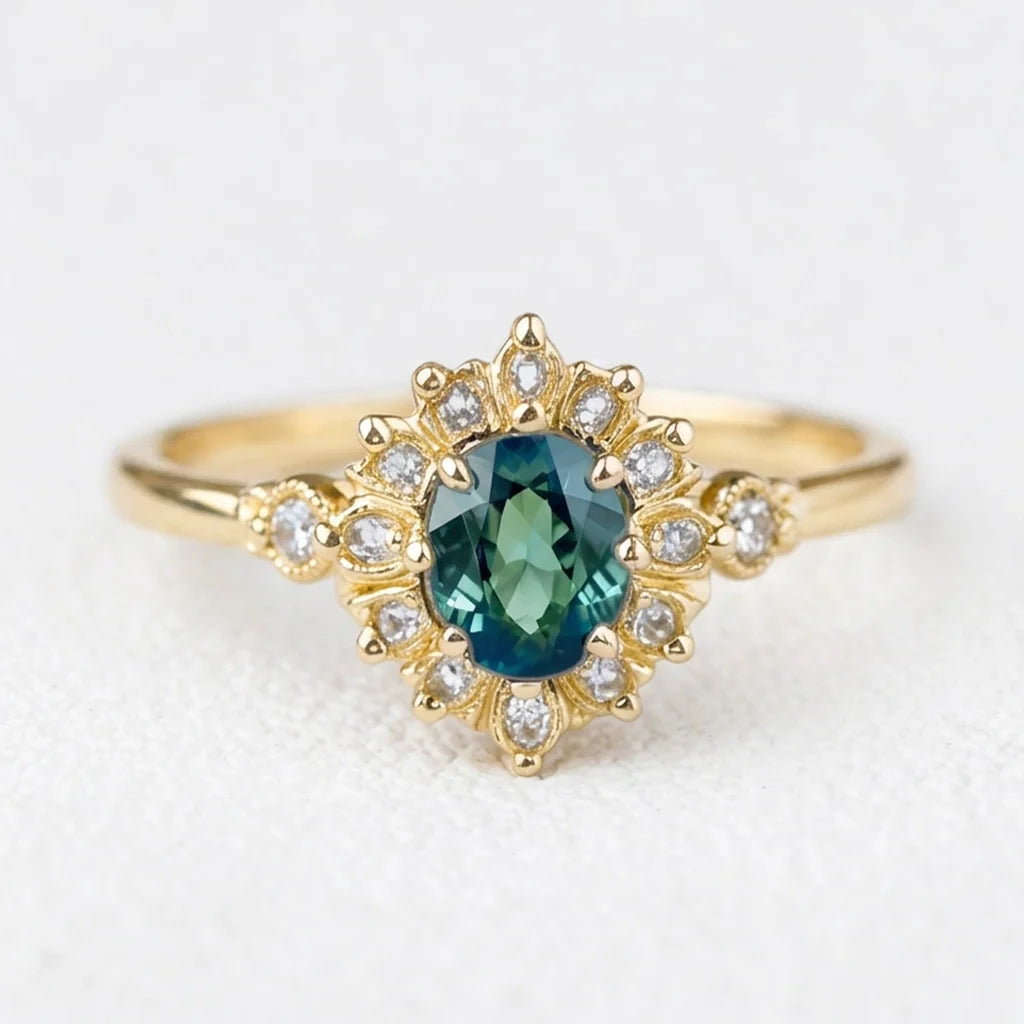 Aurelia’s Vow | Oval Blue Sapphire Halo Engagement Ring