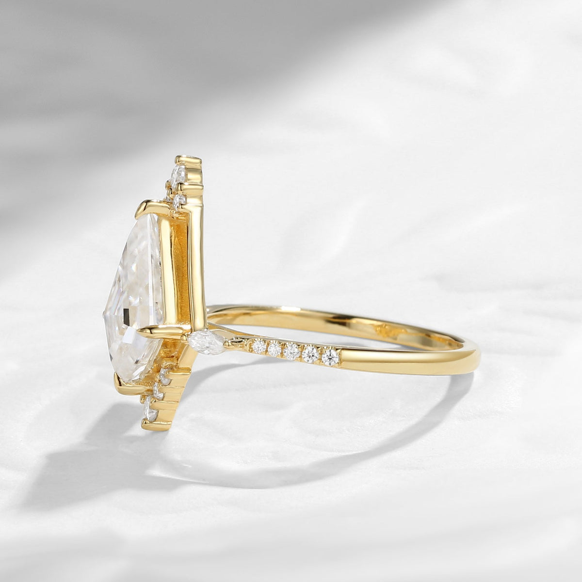 Art-Deco Kite Cut Moissanite Cluster Engagement Ring