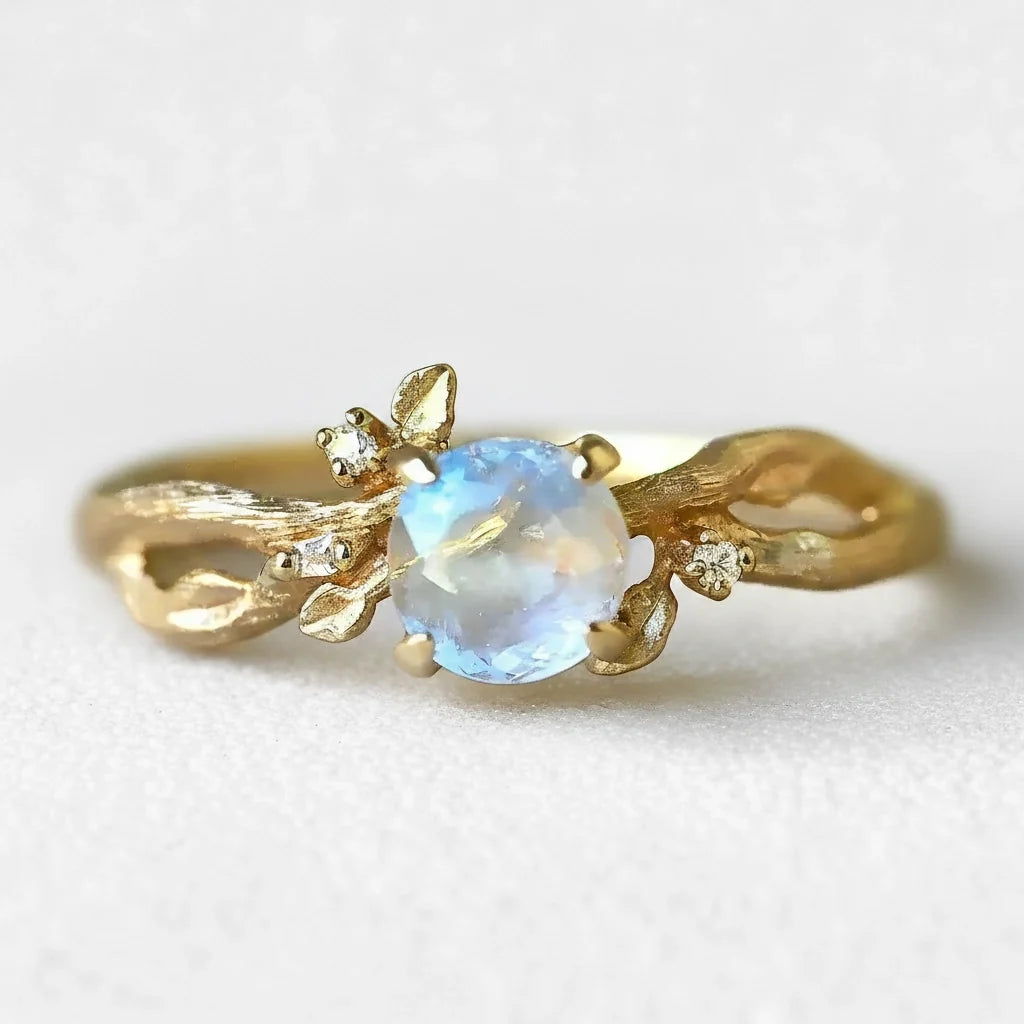 Luna’s Twig | Round Moonstone & Organic Vine Ring