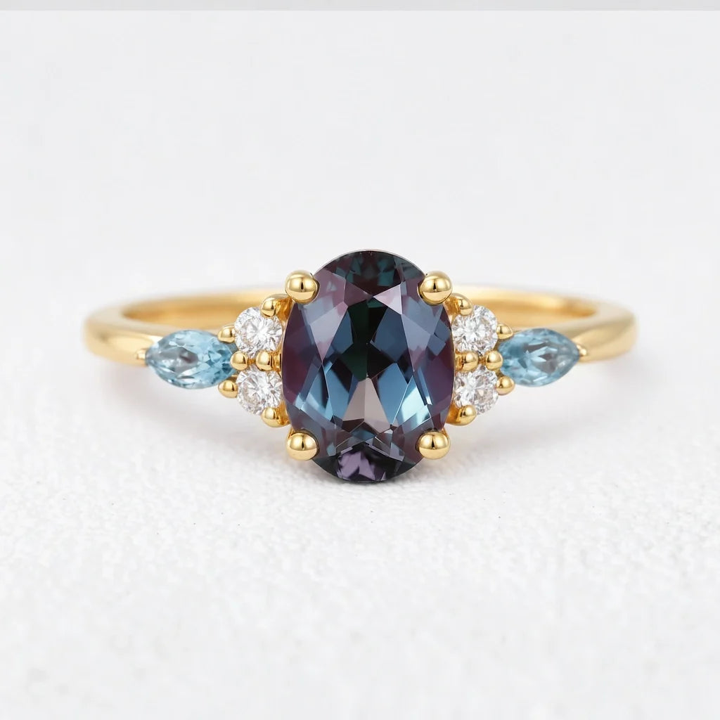 Theodora’s Rhapsody | Oval Alexandrite & Topaz Engagement Ring