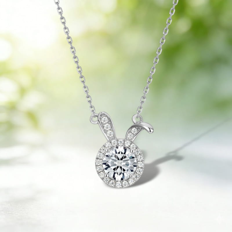 Sparkling Rabbit Halo 1 Carat Round Moissanite Pendant Necklace