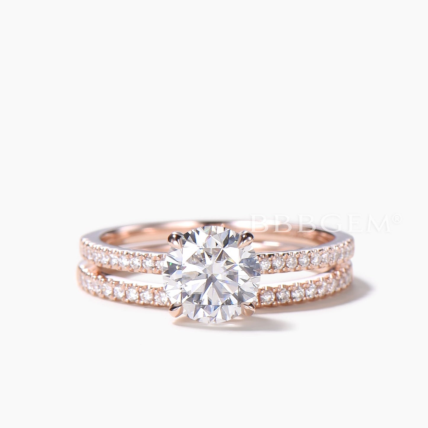 Round Cut IGI Certificate Lab Grown Diamond Ring Diamond Half Eternity Bridal Set