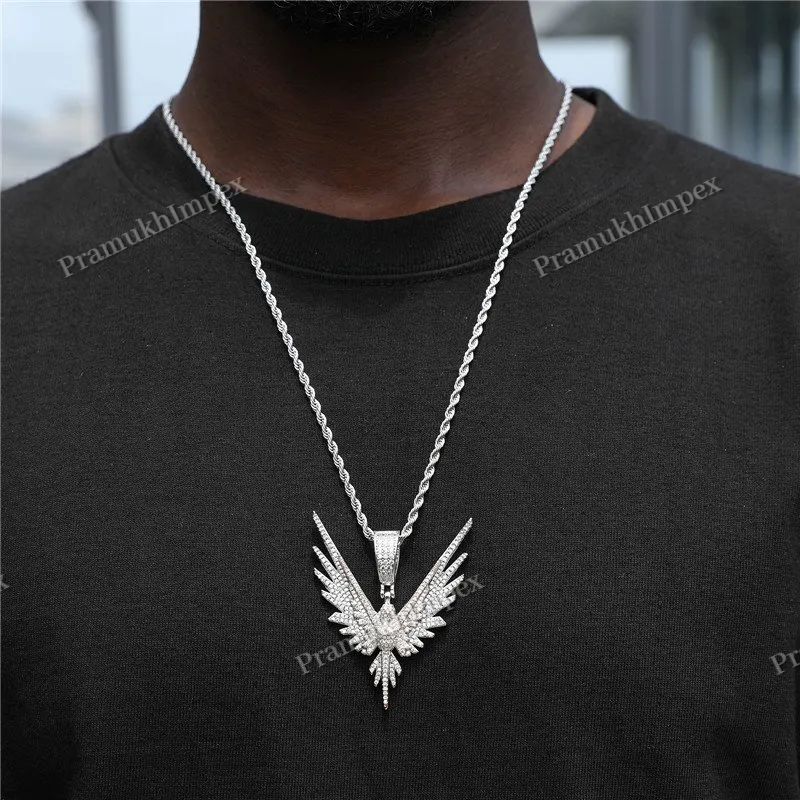Custom Handmade Moissanite Studded 925 Silver Gold Plated Eagle Necklace