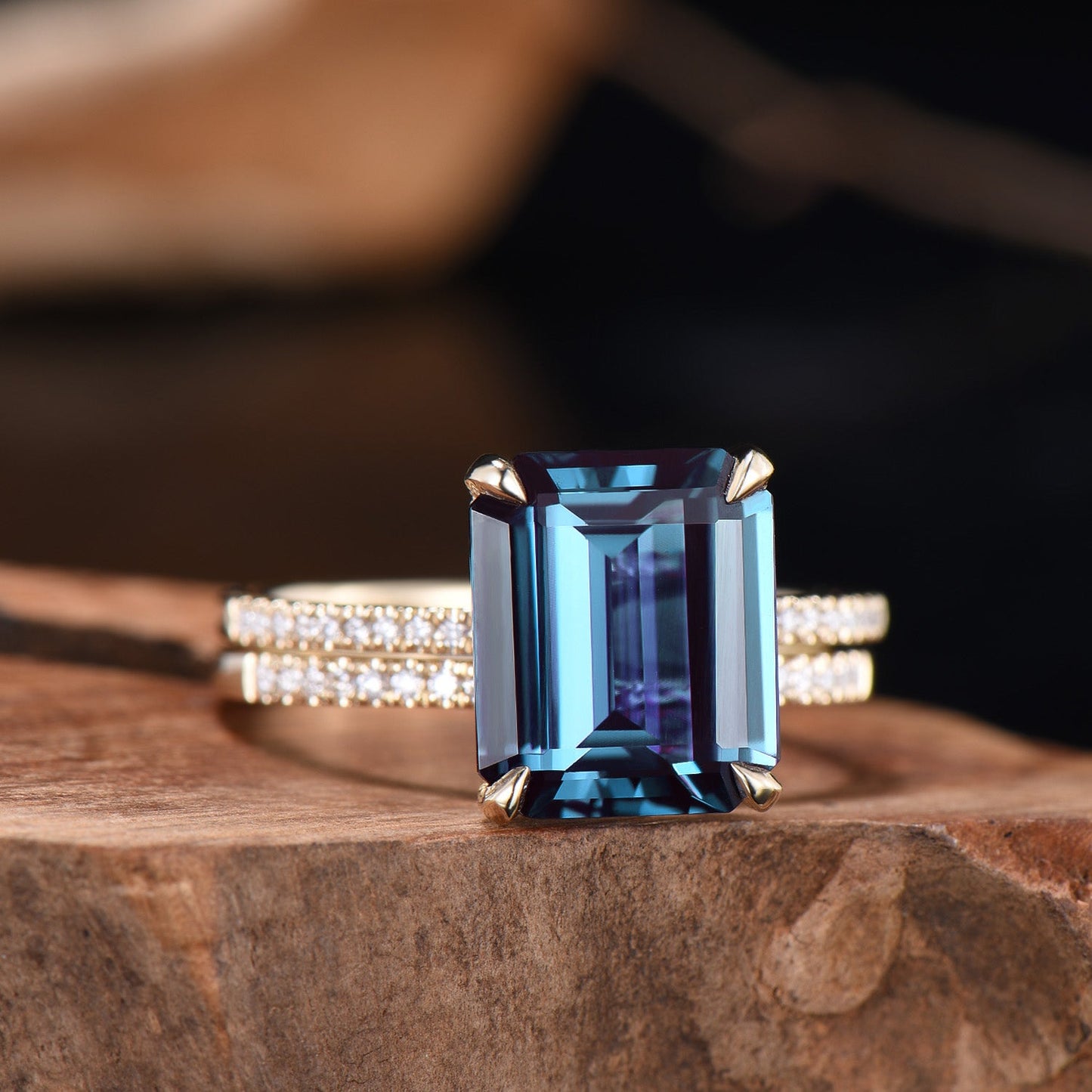 Hidden Halo Emerald Cut Alexandrite Engagement Ring Vintage 14K Rose Gold 6CT Alexandrite Diamond Wedding Ring Anniversary Gifts For Women