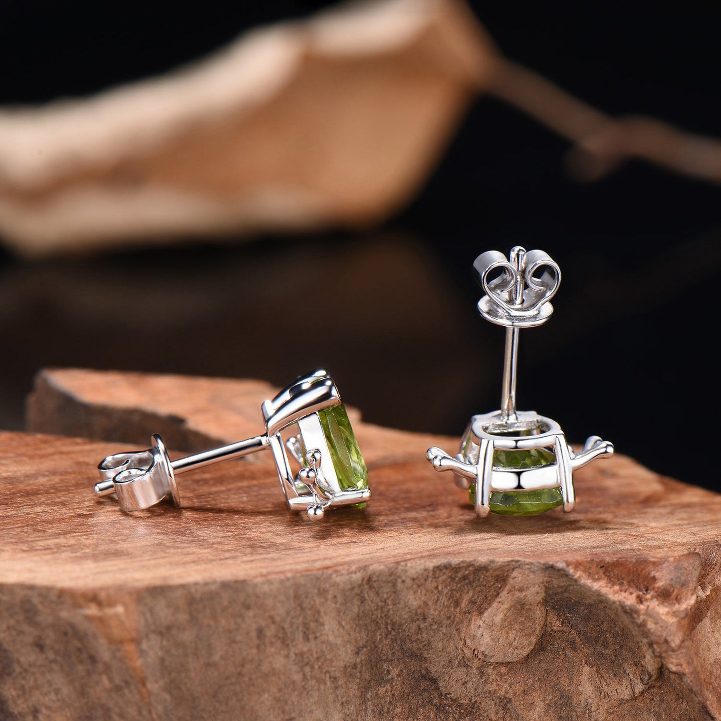 Pear Cut Peridot Frog Earrings, Citrine Accent, Gold Studs