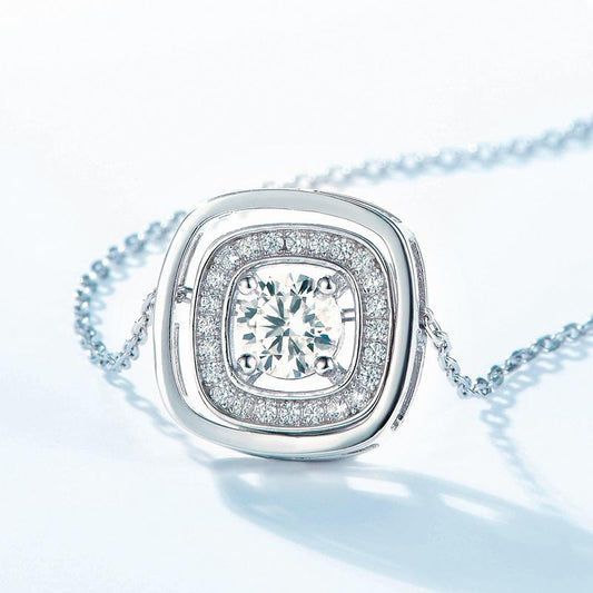 Vintage Moissanite Pendant Necklace for Women Cushion Double Halo