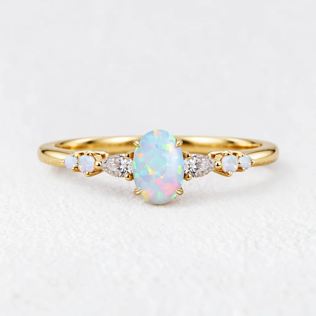 Elara’s Horizon | Oval Opal & Moissanite Engagement Ring