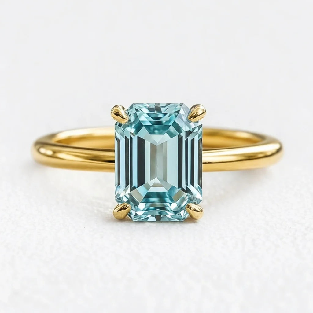 Celia’s Lodestar | 3CT Emerald Cut Aqua Sapphire Solitaire Engagement Ring