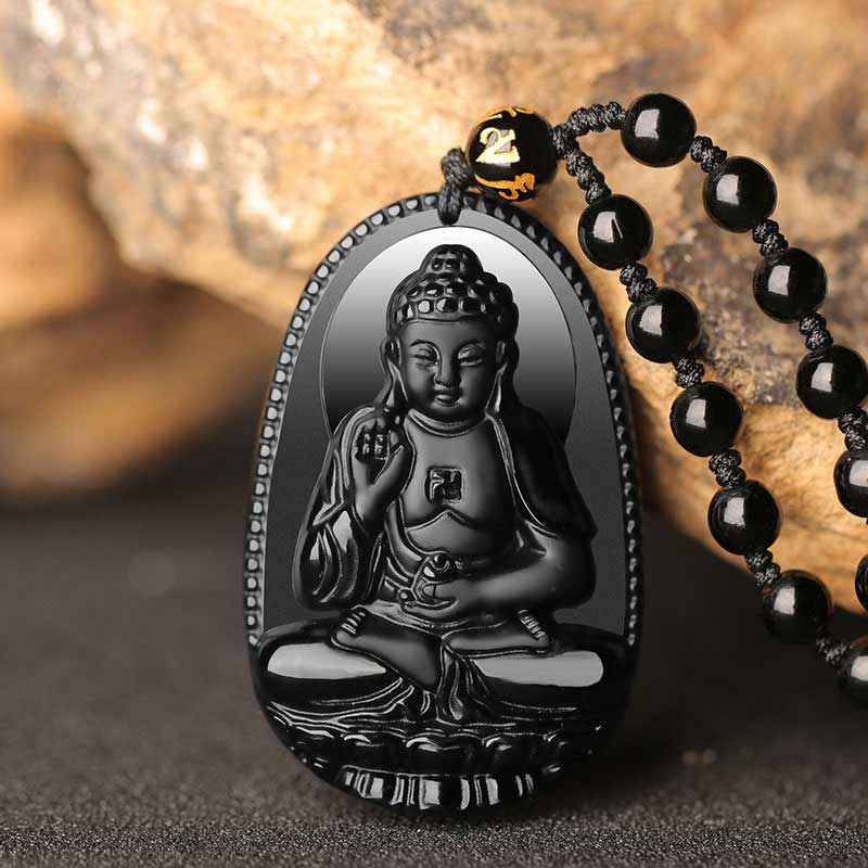 Black Obsidian Buddha  Necklace for Protection