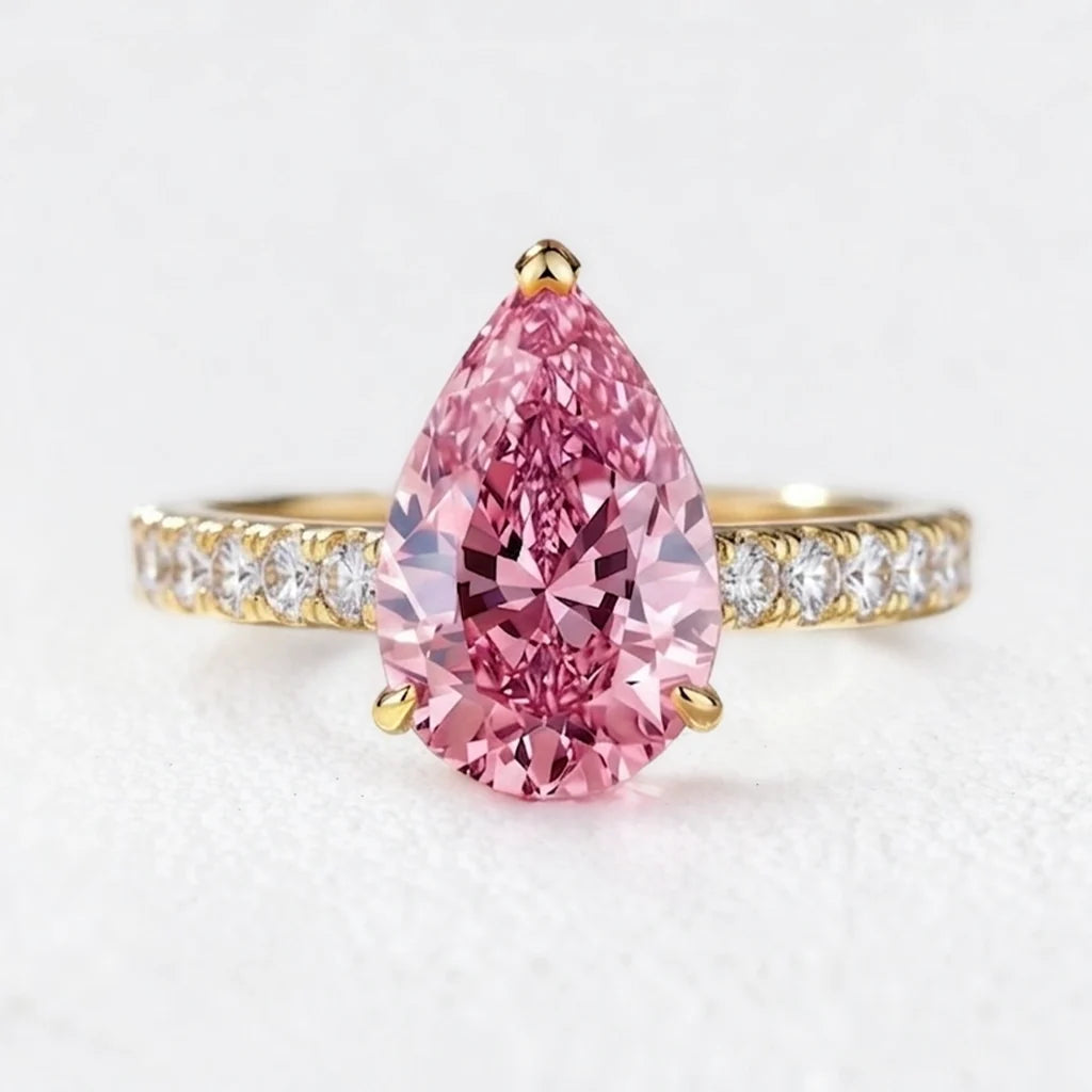 Selene's Blush | 3CT Pear Pink Sapphire Solitaire Pavé Ring