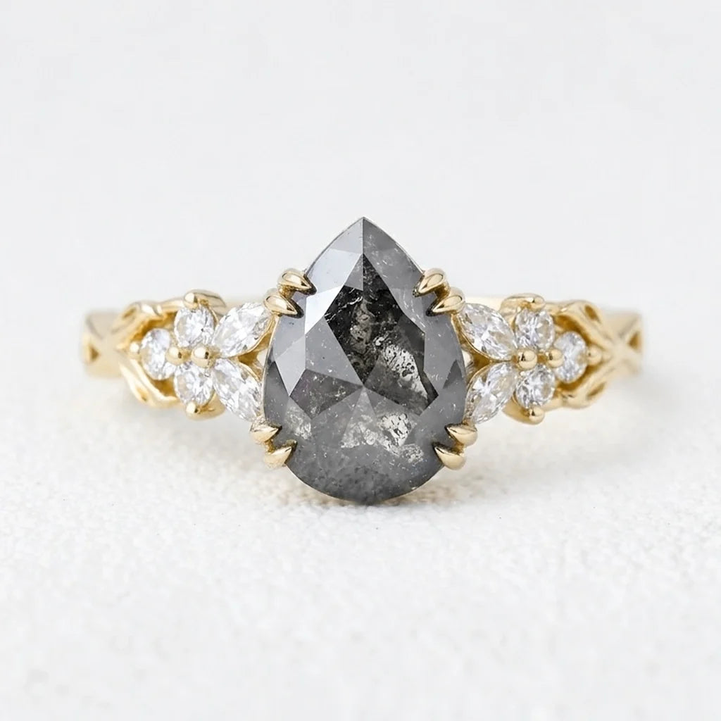 Isadora's Vine | 1CT Pear Salt & Pepper Diamond Engagement Ring