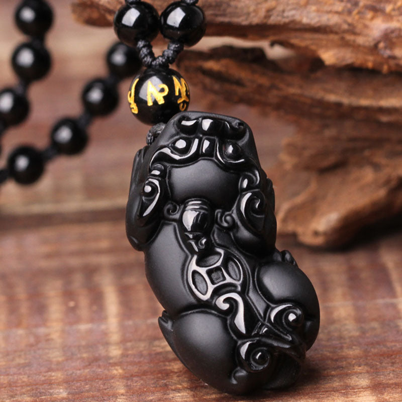 Black Obsidian Pixiu Protection Necklace