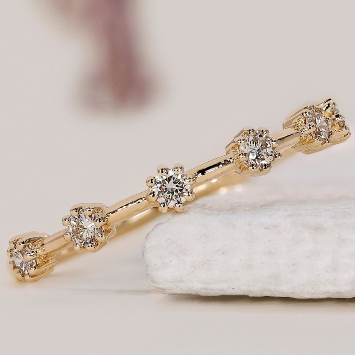Round Cut Half Eternity Wedding Band