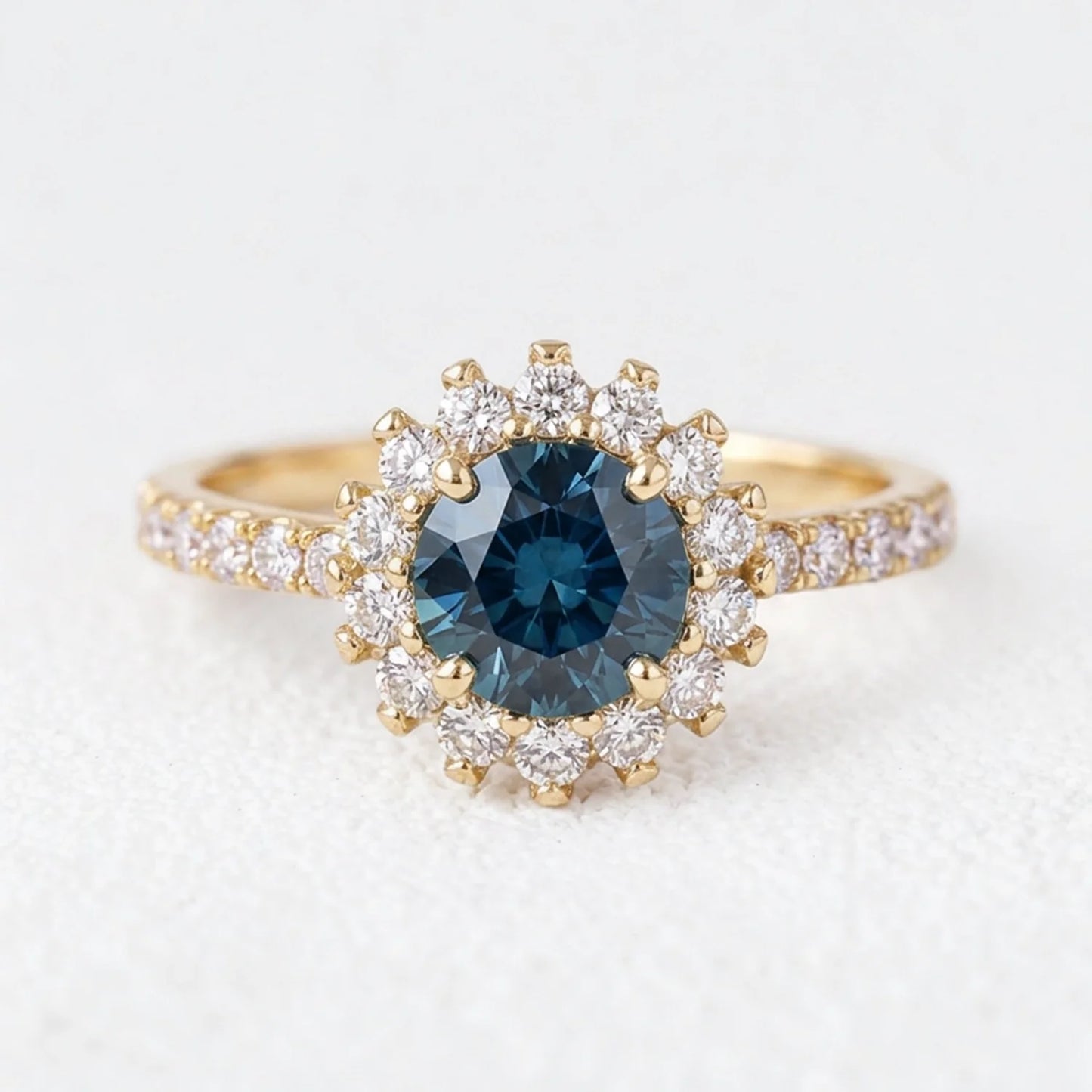 Stella’s Twilight | Blue Sapphire Halo Engagement Ring