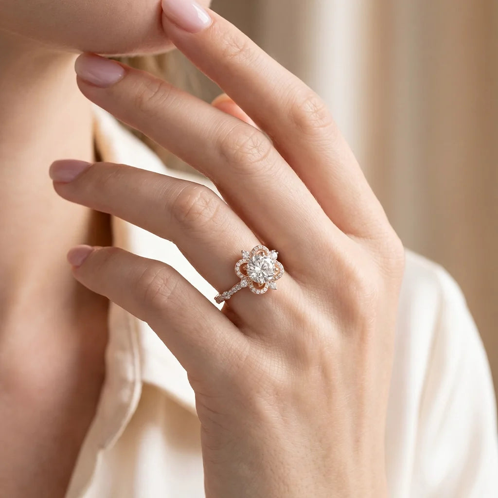 Luna’s Float | 2CT Round Art Diamond Floating Halo Gold Ring