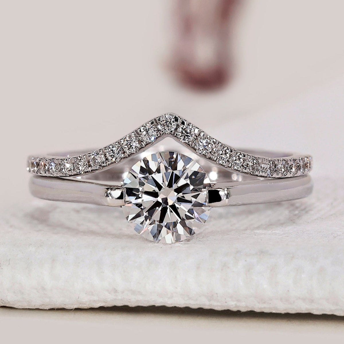 White Gold Solitaire Engagement Ring With Wedding Band