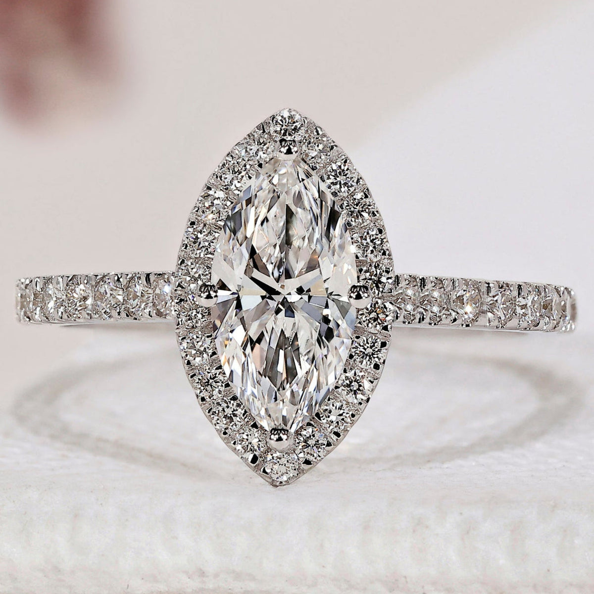 Marquise Diamond Engagement Ring With Pave Band