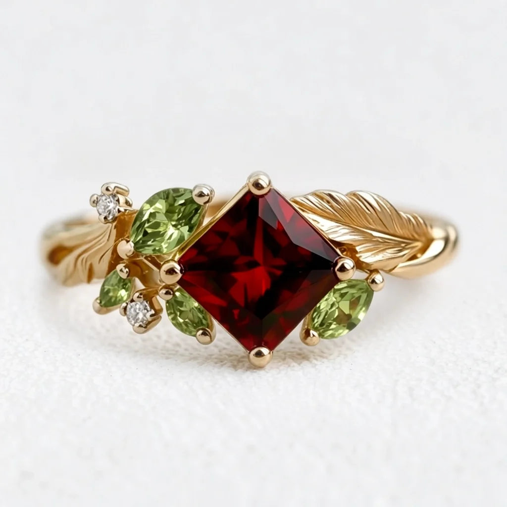 Aurelia’s Vine | Square Garnet Engagement Ring