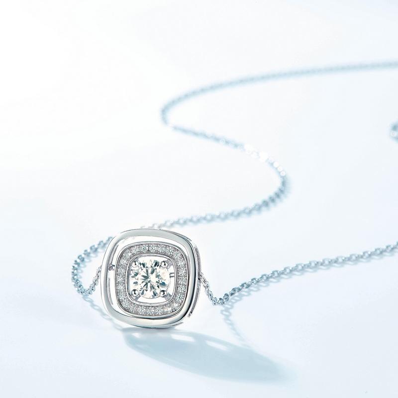 Vintage Moissanite Pendant Necklace for Women Cushion Double Halo