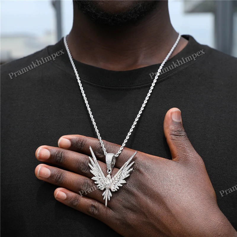 Custom Handmade Moissanite Studded 925 Silver Gold Plated Eagle Necklace