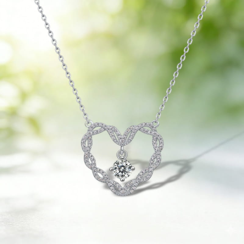Moissanite Infinity Twisted Heart Pendant Necklace