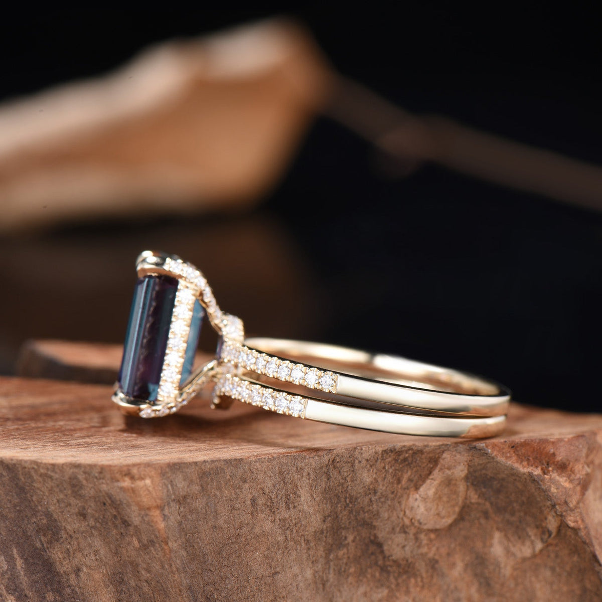 Hidden Halo Emerald Cut Alexandrite Engagement Ring Vintage 14K Rose Gold 6CT Alexandrite Diamond Wedding Ring Anniversary Gifts For Women